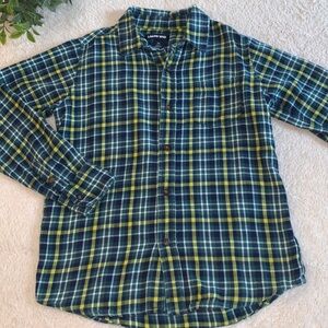 Land’s End Blue Green Plaid Flannel 10/12 EUC Button Down
